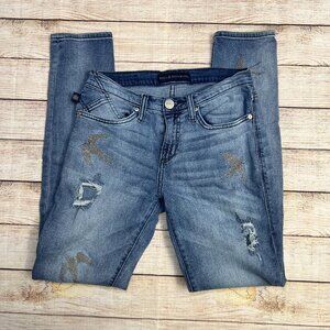 Rock & Republic Berlin Skinny Jeans Womens‎ 6 Distressed Embellished Medium Wash